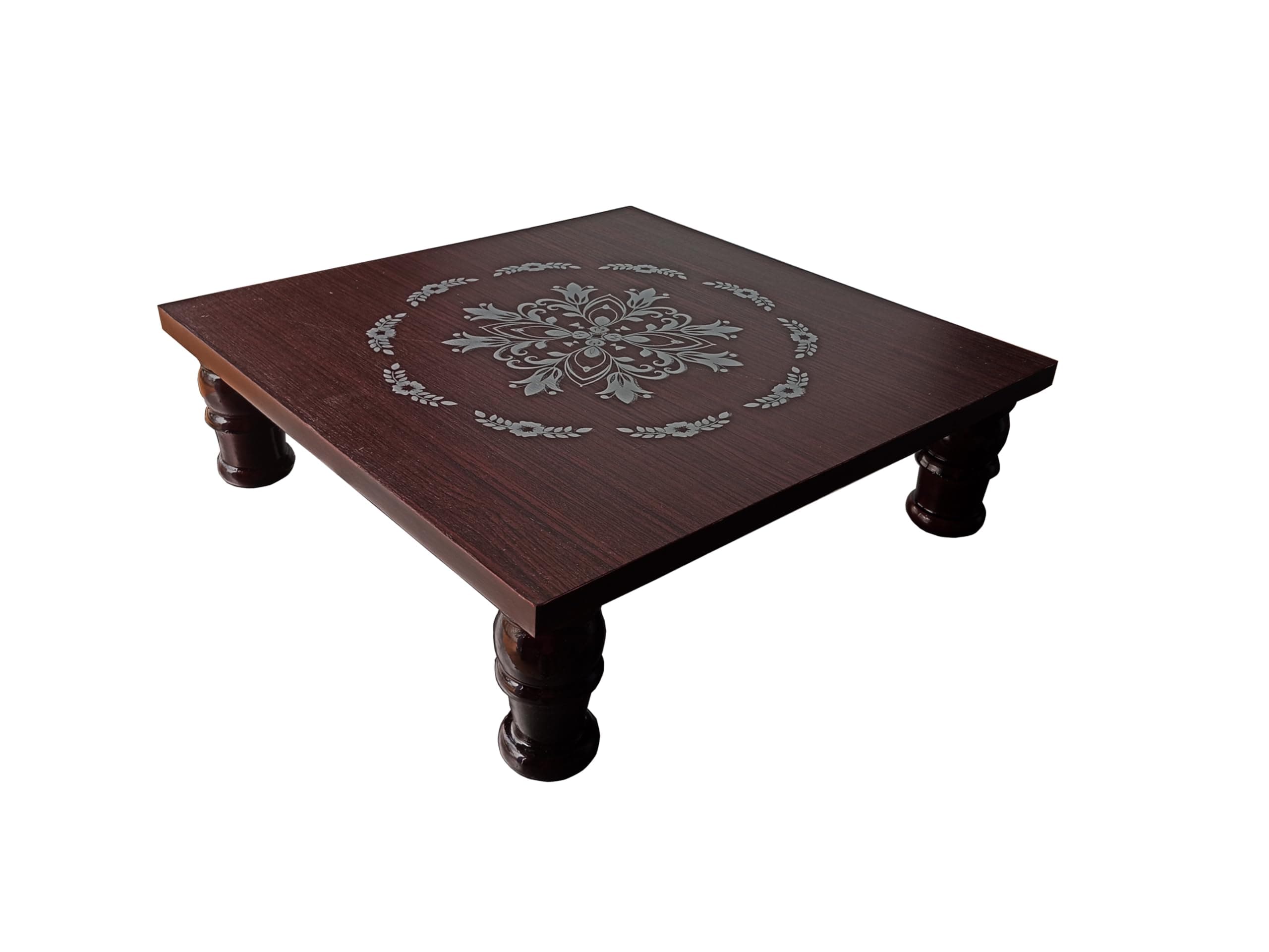 JVJP I Wood 16x16 Inch Square Wooden Pooja Chowki | Manai Palagai for Puja | Waterproof MDF Pooja Stool for Idols, Festivals, and Rituals