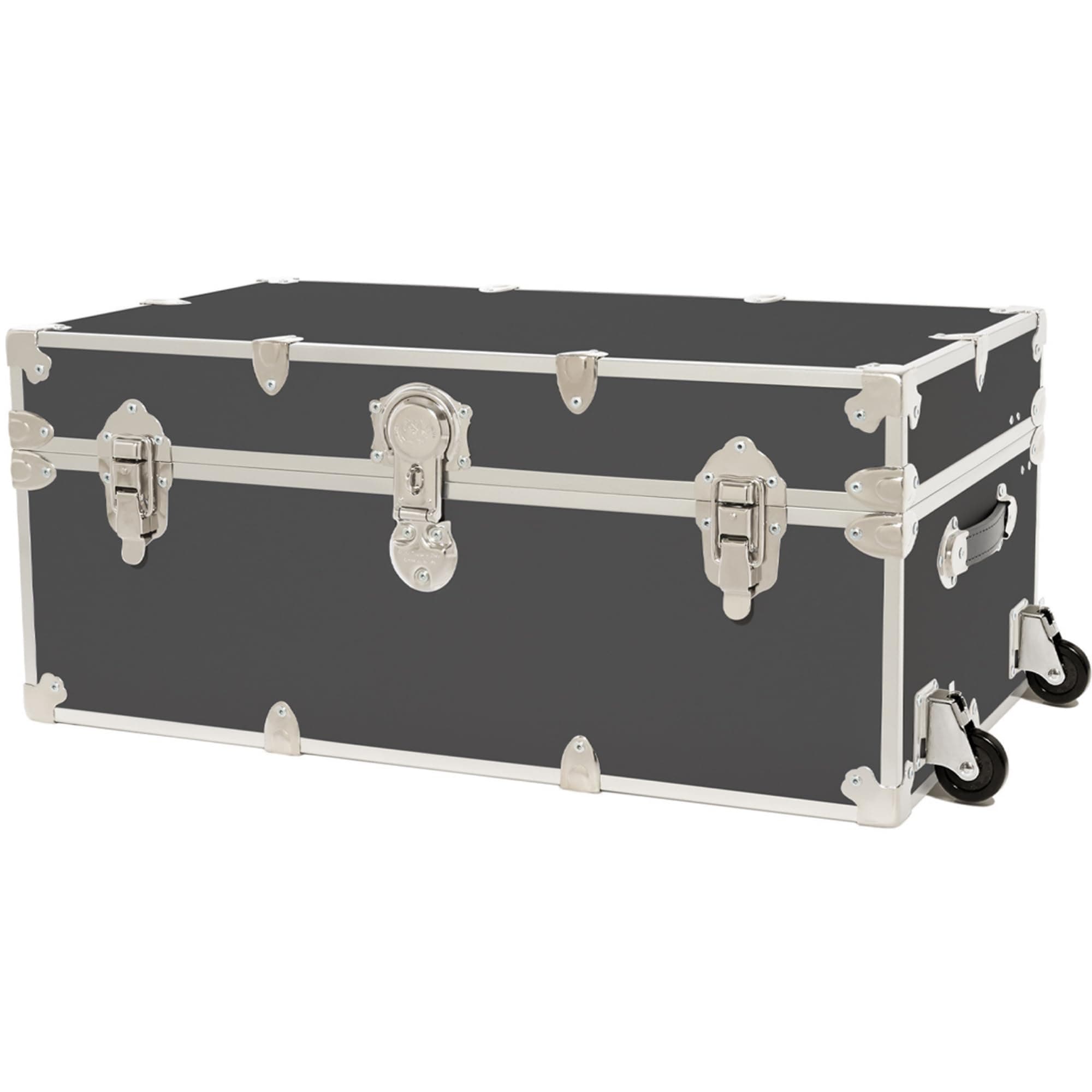 Rhino Trunk & Case Large Armor Camp Trunk with Removeable Wheels - Secure Dorm Storage Chest, Ideal Summer Camper Footlocker, Strong College Trunks - Seats 1000+ Pounds - 32"x18"x14" (Slate)