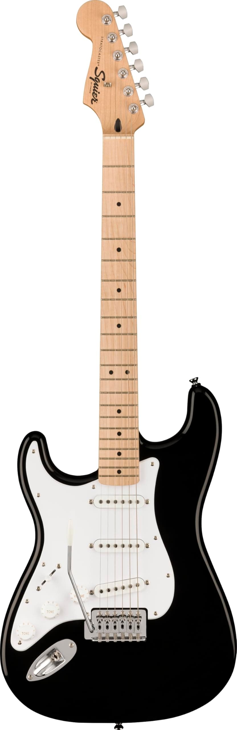 Squier by Fender Electric Guitar Squier Sonic Stratocaster Left-Handed, Maple Fingerboard, White Pickguard, Black Soft Case