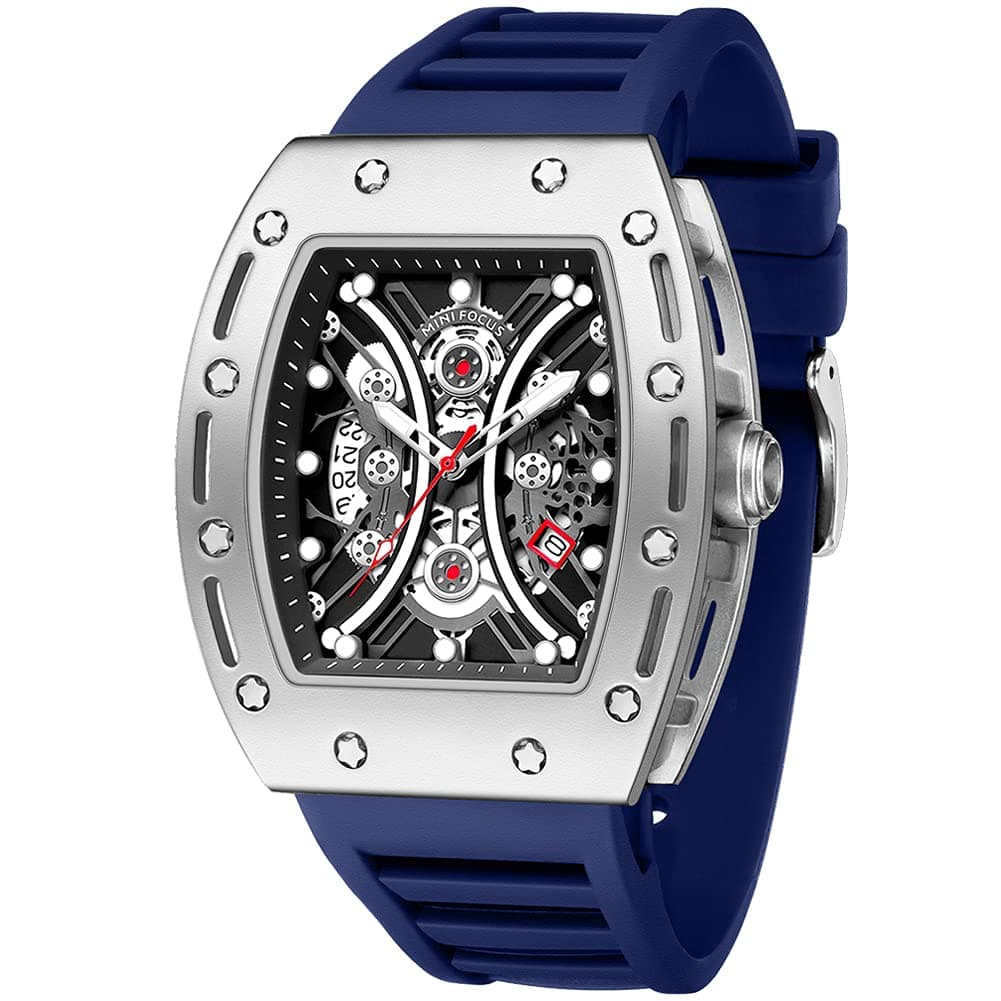 Men FILIEKEU Silicone Watch Wristwatch Fashion Hollow Big Dial Luminous Waterproof Sport Analog Quartz Business Watches Blue Silicon Strap Dress Watch