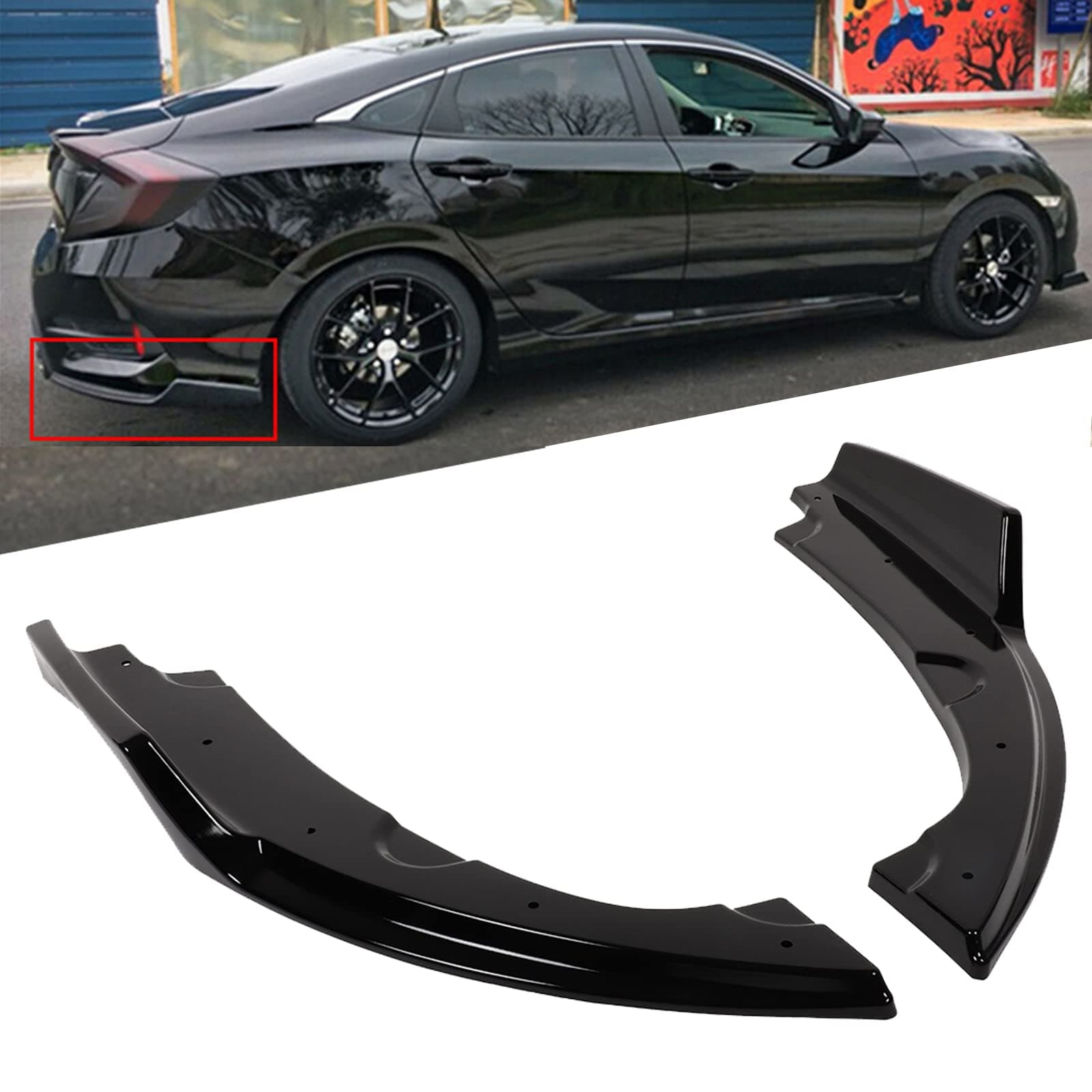 SCITOO Rear Side Lip Spoiler, PP Both Sides Rear Diffuser 2pcs Chin Spoilers Bumper Splitter Air Dams Fit for Honda Civic Sedan 2016 2017 2018 Rear Lower Lip Guard