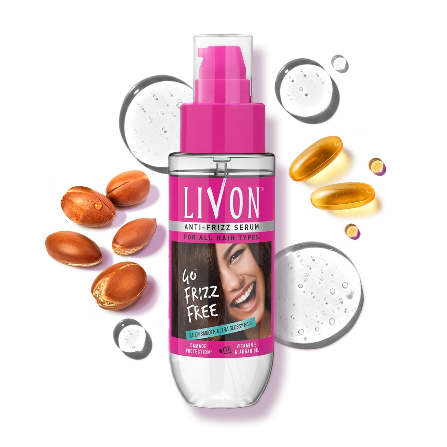 Livon Hair Serum for Men & Women | Frizz-free, stronger and shinier hair | For All Hair Types | Lightweight & Non Greasy | Enriched with Argan Oil & Vitamin E | 3.3 Fl.Oz