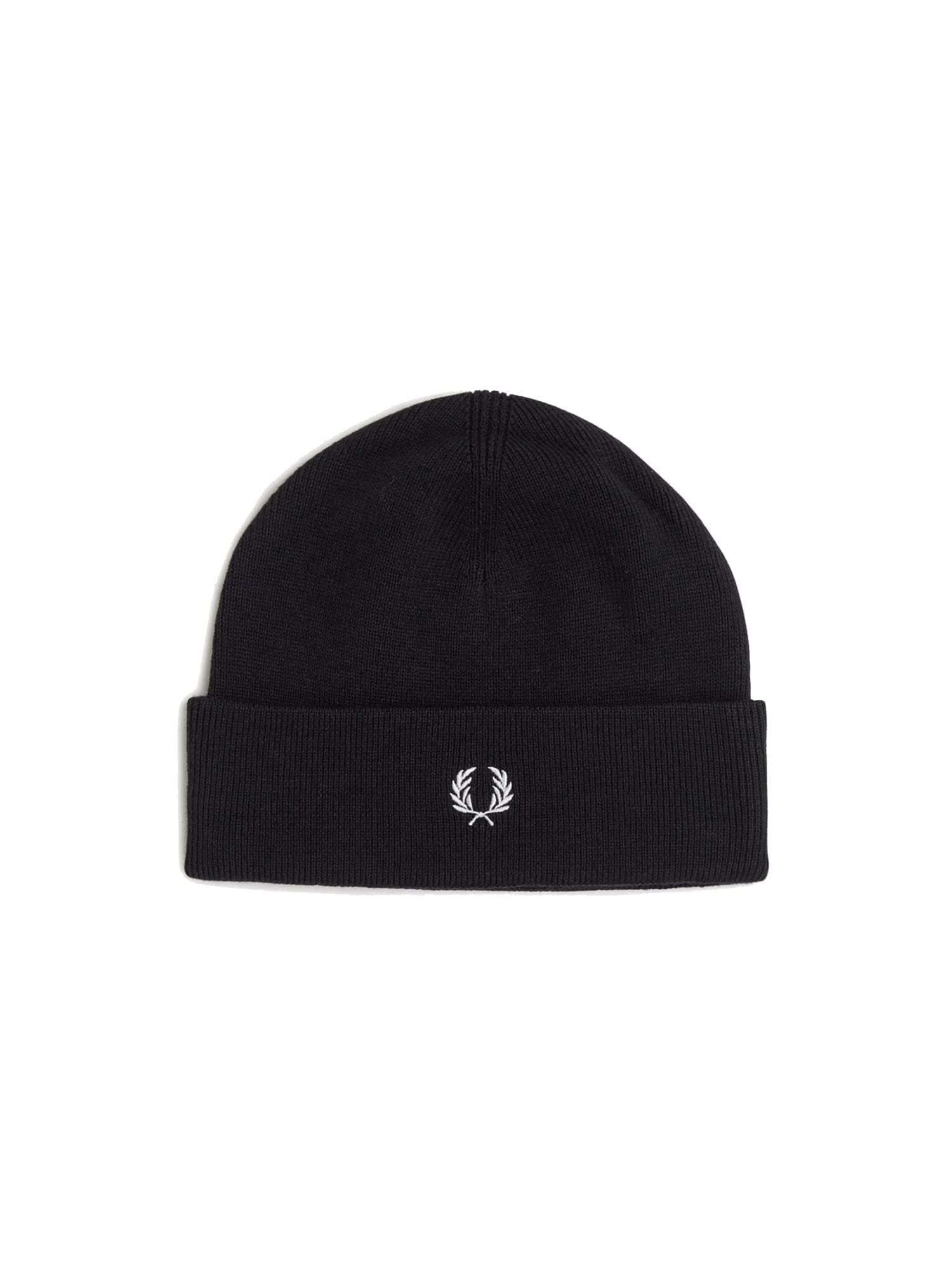 Fred Perry Mens Merino Wool Beanie Hats Black