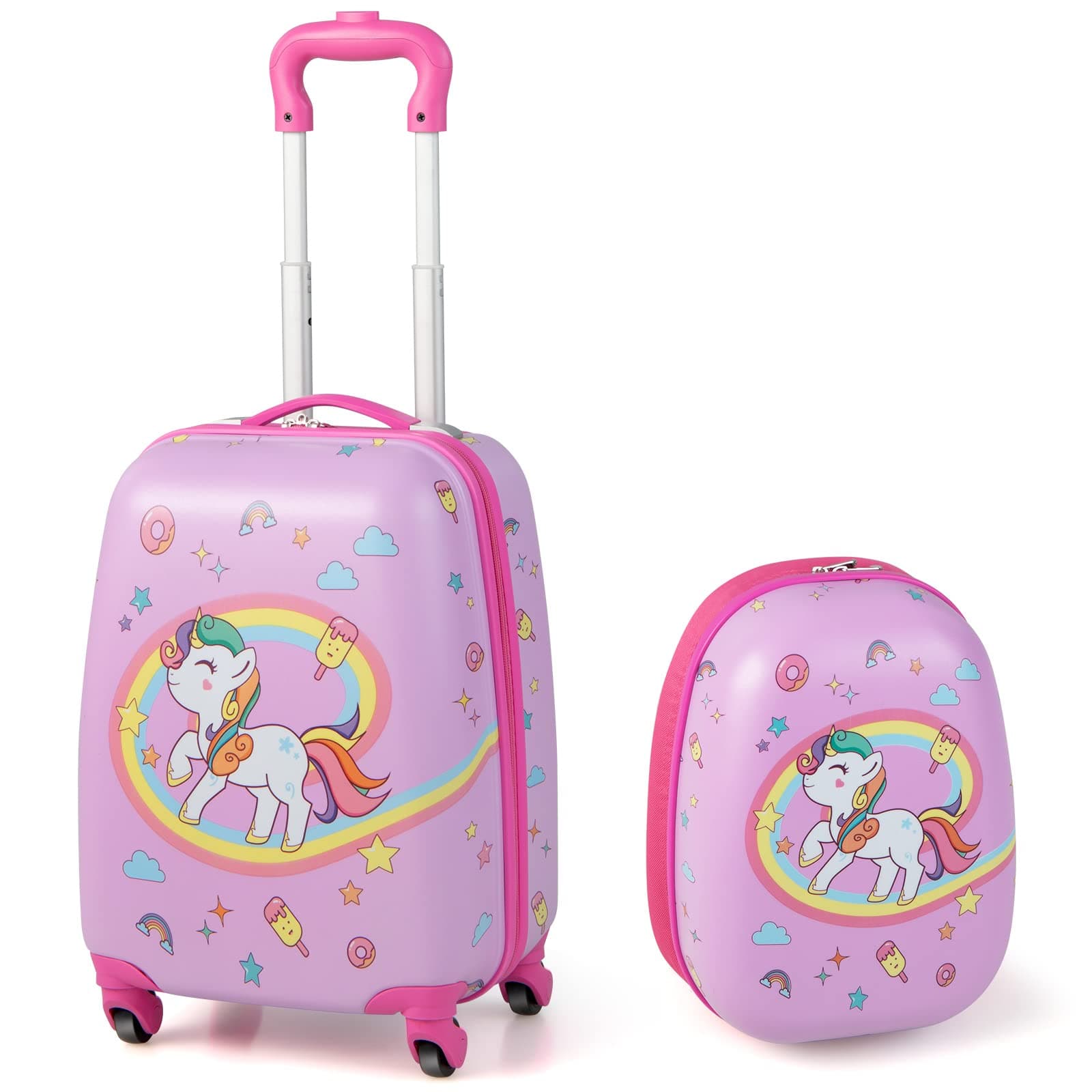 HONEY JOY 2 Pcs Kids Carry On Luggage, Pink Horse