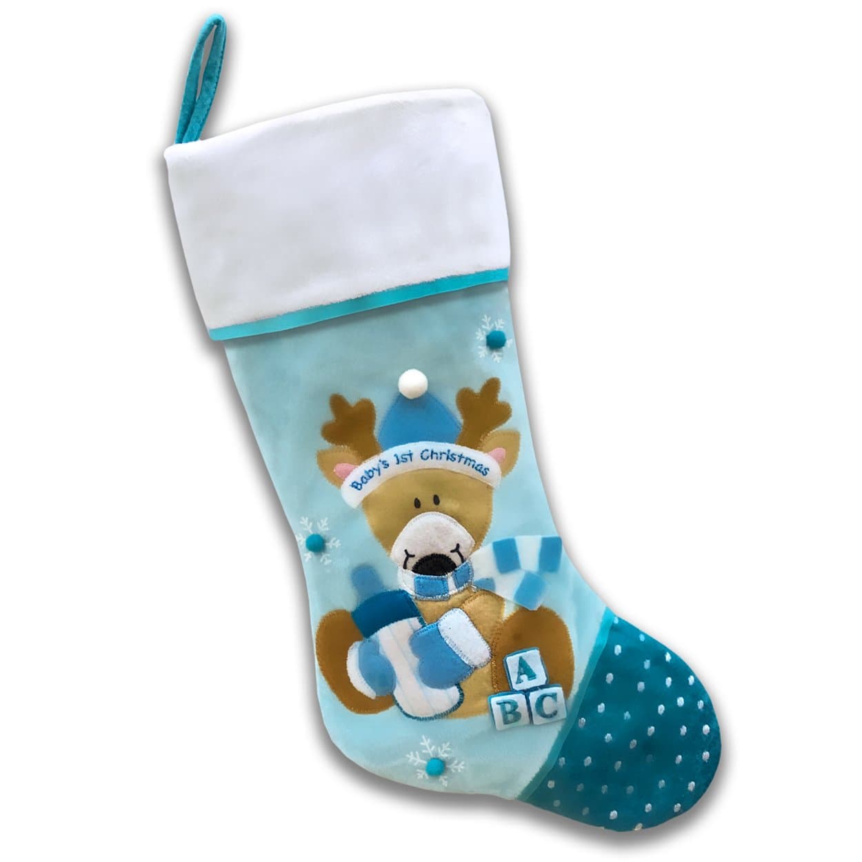 Baby's First Christmas Stocking - Reindeer (Blue)