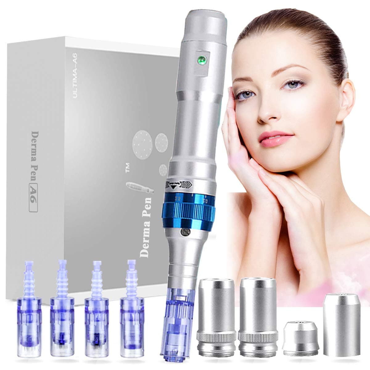 Electric Derma Pen with CE Certification, Missicee DermaPen Electric Microneedle 0.25mm-2.5mm Adjustment for Wrinkles Stretch Marks Acne Scar with 2pcs 12 Pins+36pins+42pins Micro Needles