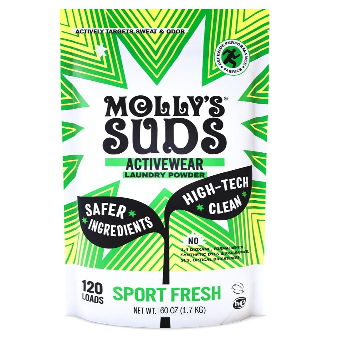 Molly's Suds Active Wear Laundry Detergent | Natural Extra Strength Laundry Powder, Stain Fighting for Performance Fabrics and Sensitive Skin | 120 Loads