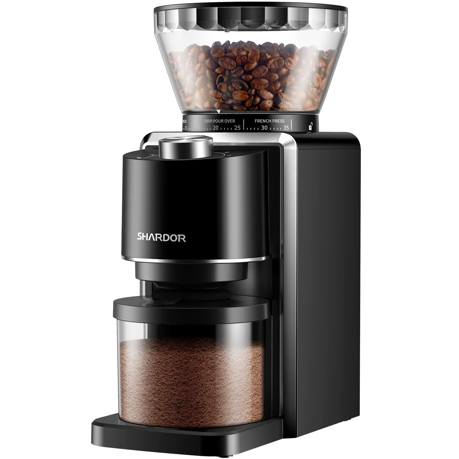 SHARDOR Conical Burr Coffee Grinder Electric, Adjustable Burr Mill Anti-static with 35 Precise Grind Setting for 2-12 Cup, Black