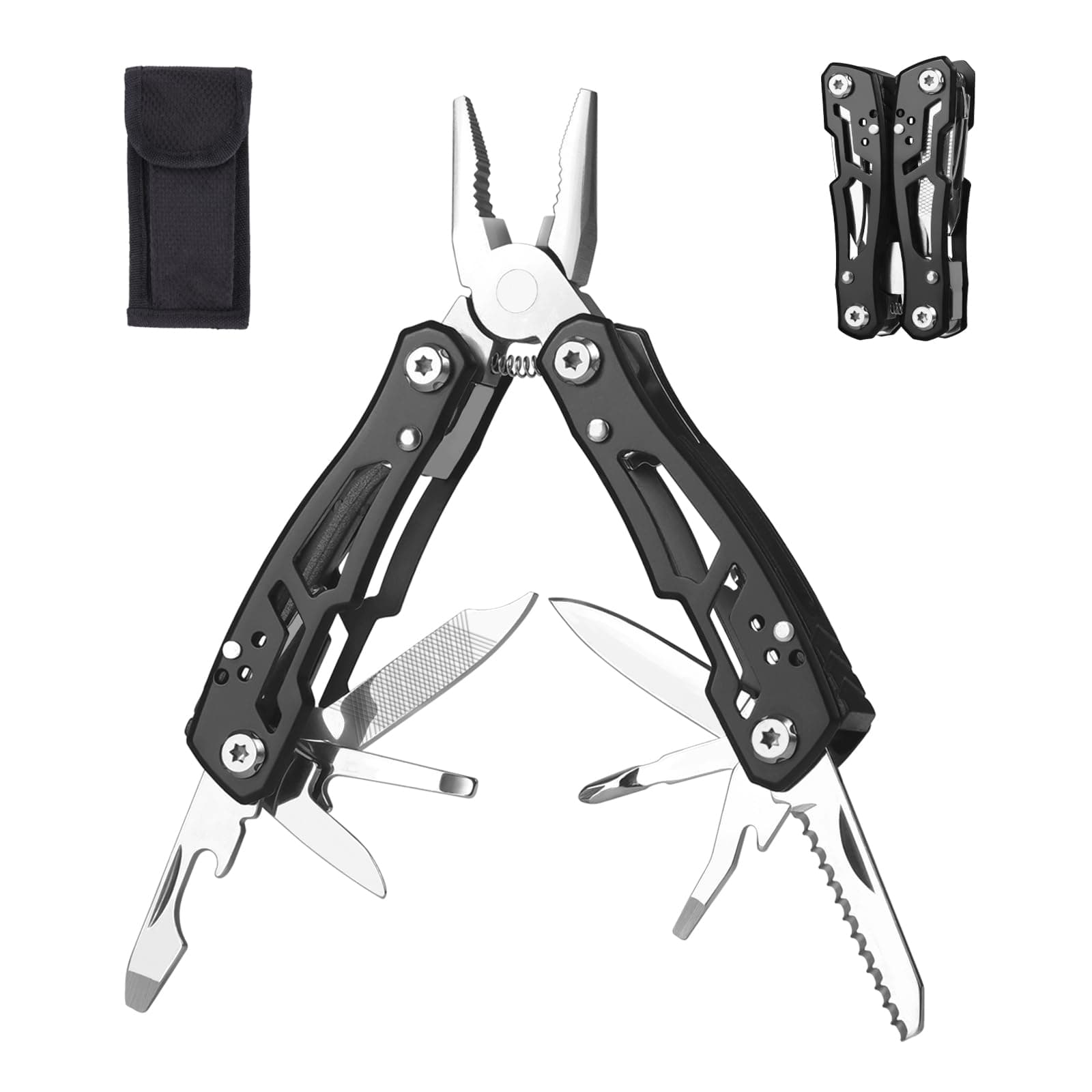 MINI Multitool Pliers, Birthday Christmas Gifts for Men Boyfriend Dad Husband Women, Pocket Knife 14-In-1, Rugged and Practical Portable Computer and Bike Gadgets, Black Camping and Survival Tools