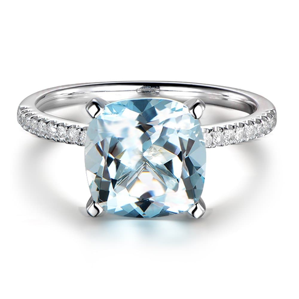 Promise Gemstone natural Aquamarine 14ct White Gold Inlay 0.15ct Diamond in South Africa Wedding Engagement Ring For Women