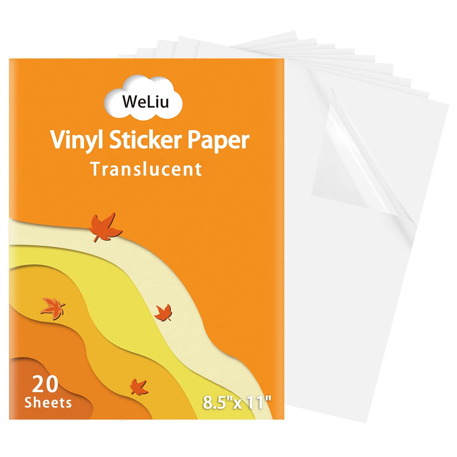 Weliu Printable Sticker Paper for Your Inkjet Printer - 8.5 x 11 Inches 20 Sheets Translucent Premium Waterproof Sticker Paper - Dries Quickly and Holds Ink Beautifully