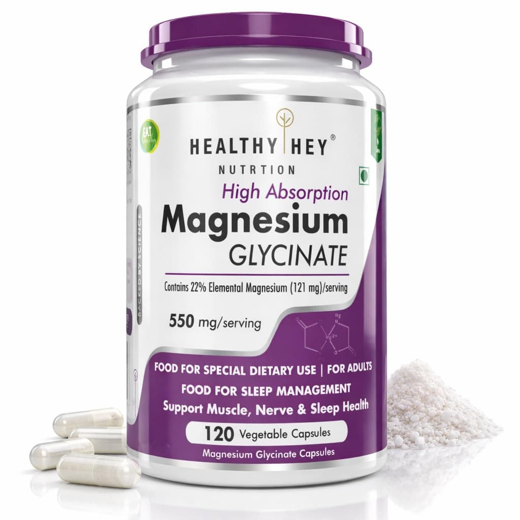 HealthyHey Nutrition High Absorption Magnesium Glycinate, 550mg - 120 Vegetable Capsules