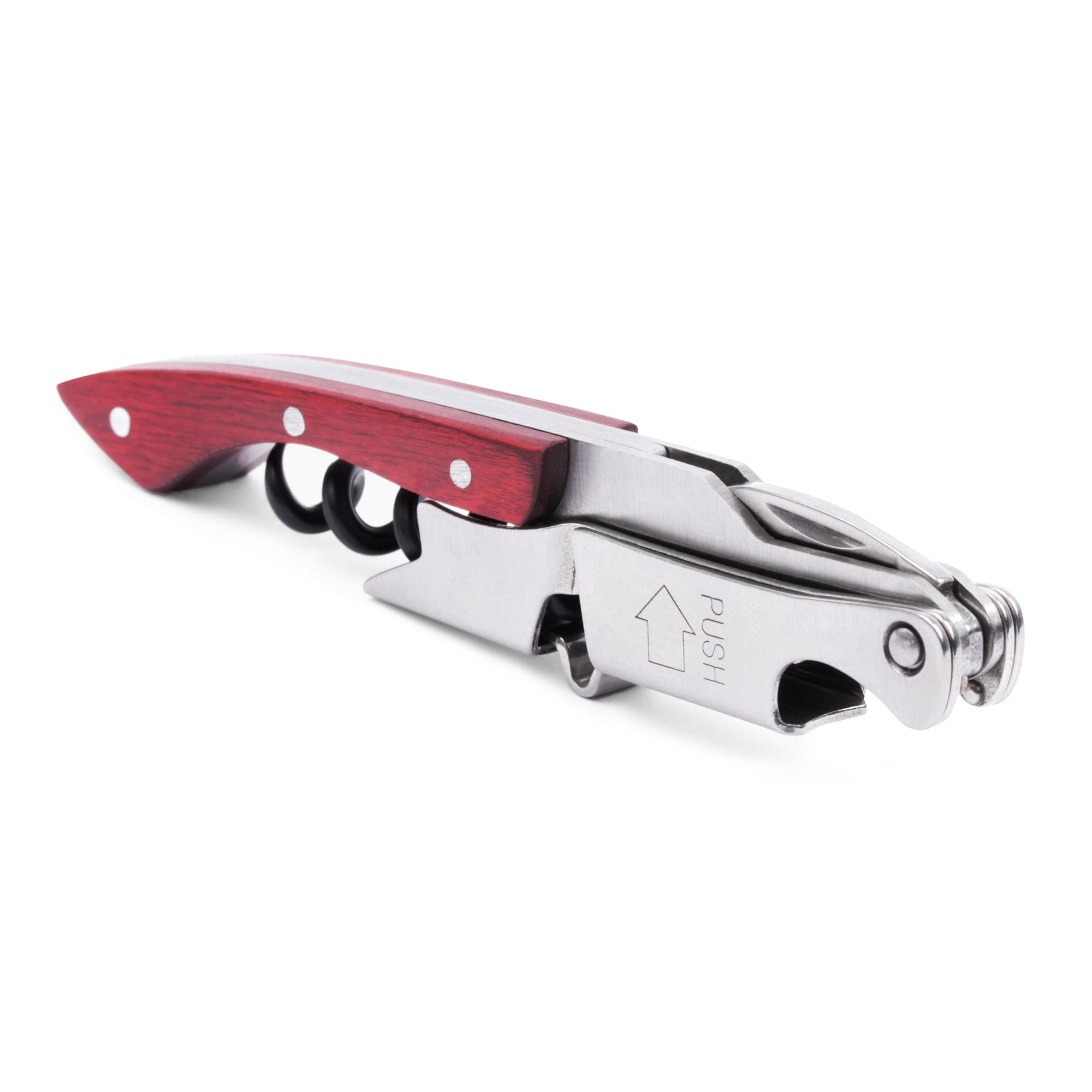 Pocket Prestige Waiters Corkscrew By Coutale Sommelier - Rosewood - French Patented Spring-Loaded Double Lever Wine Bottle Opener for Bartenders and Gifts - Sharp Micro-Serrated Knife