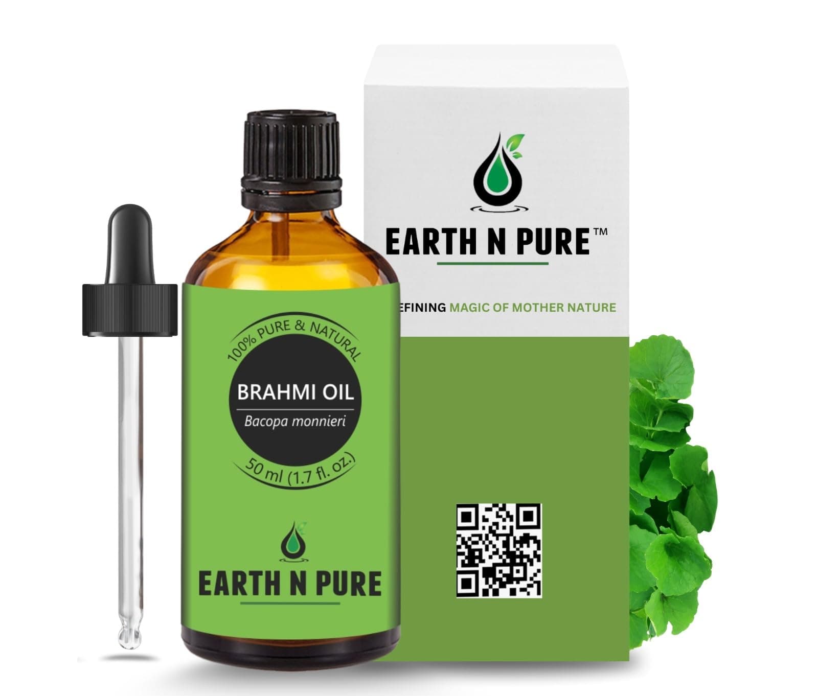 Earth N Pure Brahmi Oil for Hair, Cold Pressed, Natural and Therapeutic Grade With Glass Dropper - 50 ML