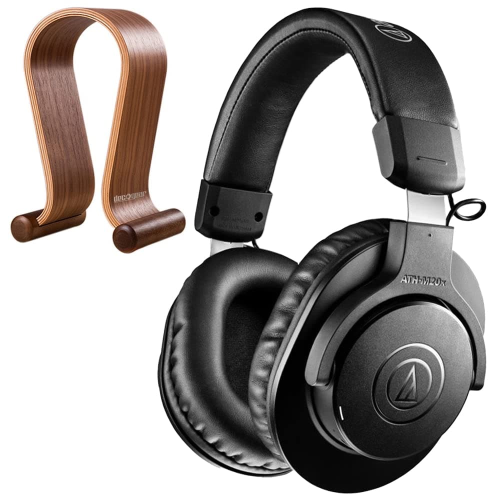 Audio-TechnicaATH-M20xBT M20x Bluetooth Wireless Professional Monitor Headphones Bundle with Deco Gear Wood Headphone Display Stand Secure Tabletop Holder/Gaming Headset Hanger