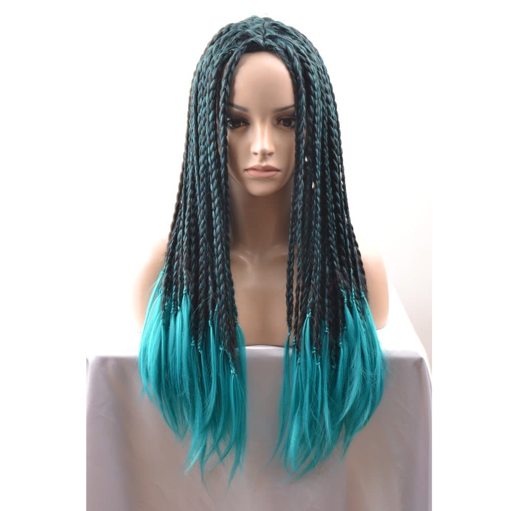 BERON Long Braided Halloween Cosplay Wigs for Adult and Kids(Black Mixed Blue)