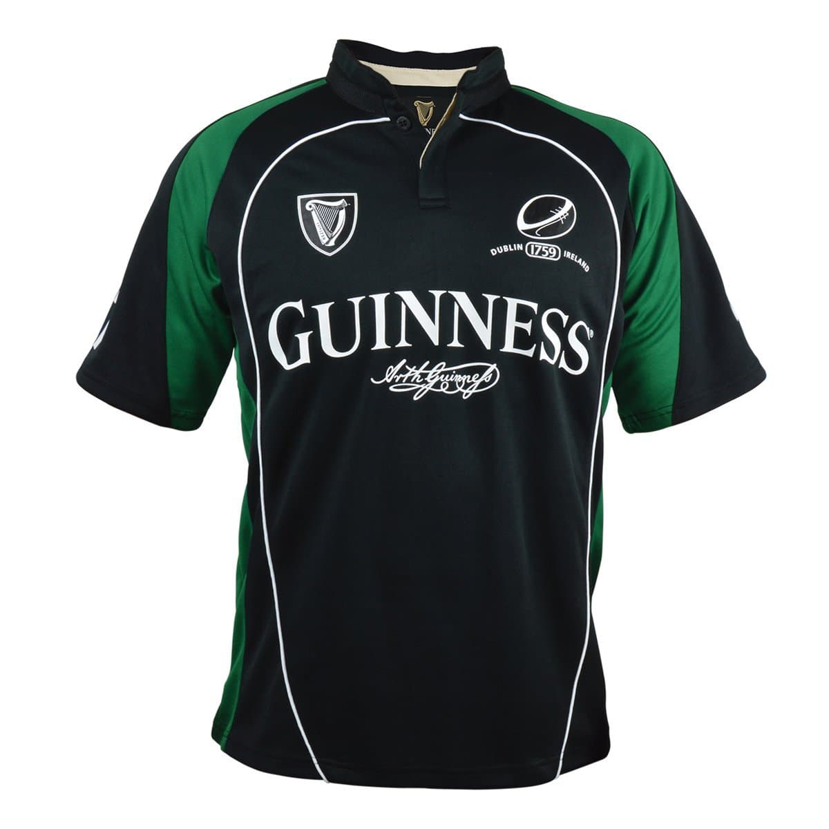 Black and Green Short Sleeve Performace Rugby Shirt