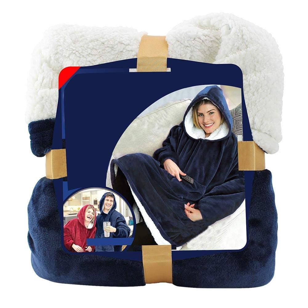 Oversized Sherpa Hoodie, Wearable Hoodie Sweatshirt Blanket, Super Soft Warm Comfortable Blanket Hoodie, One Size Fits All, Men, Women, Girls, Boys, Friends (Blue)