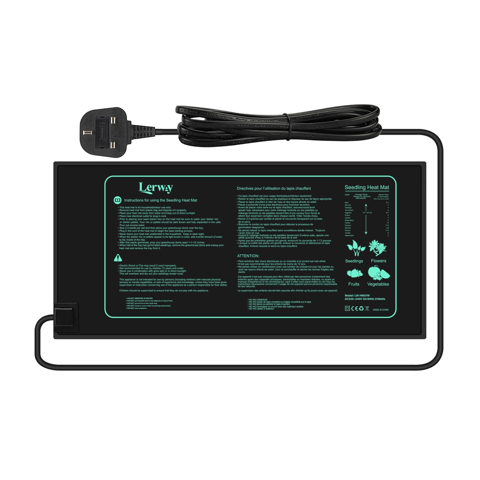 LERWAY Seedling Heating Mat Plant Warming Mat Waterproof Greenhouse Heating Pad 21W for Propagation Germination Tray Hydroponic Terrarium Reptile Amphibian Heat Mat 25.4cm*50.8cm (25.4 * 50.8cm)