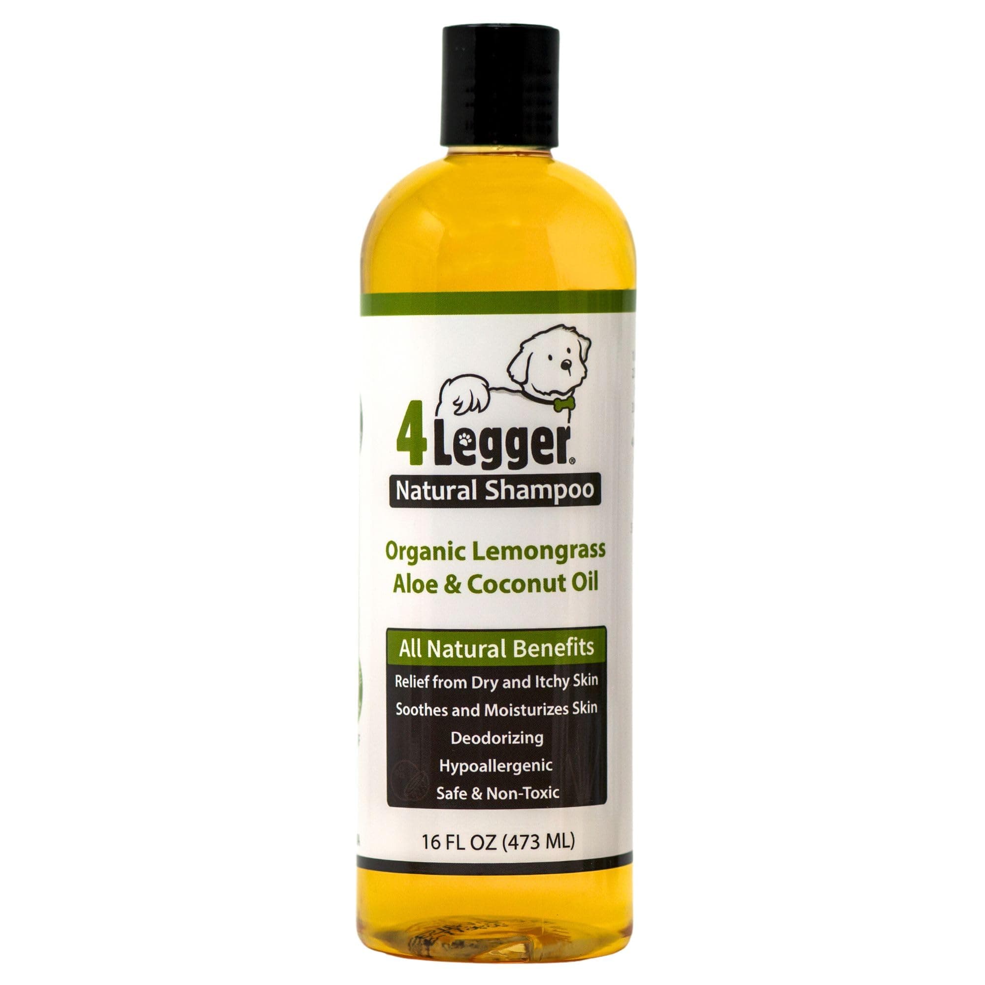 4-Legger® Certified Organic Dog Shampoo - All Natural, Hypoallergenic with Aloe - Lemongrass, Biodegradable, Non-Toxic, Soothing for Normal to Dry and Itchy Allergy Sensitive Skin - 473 ml