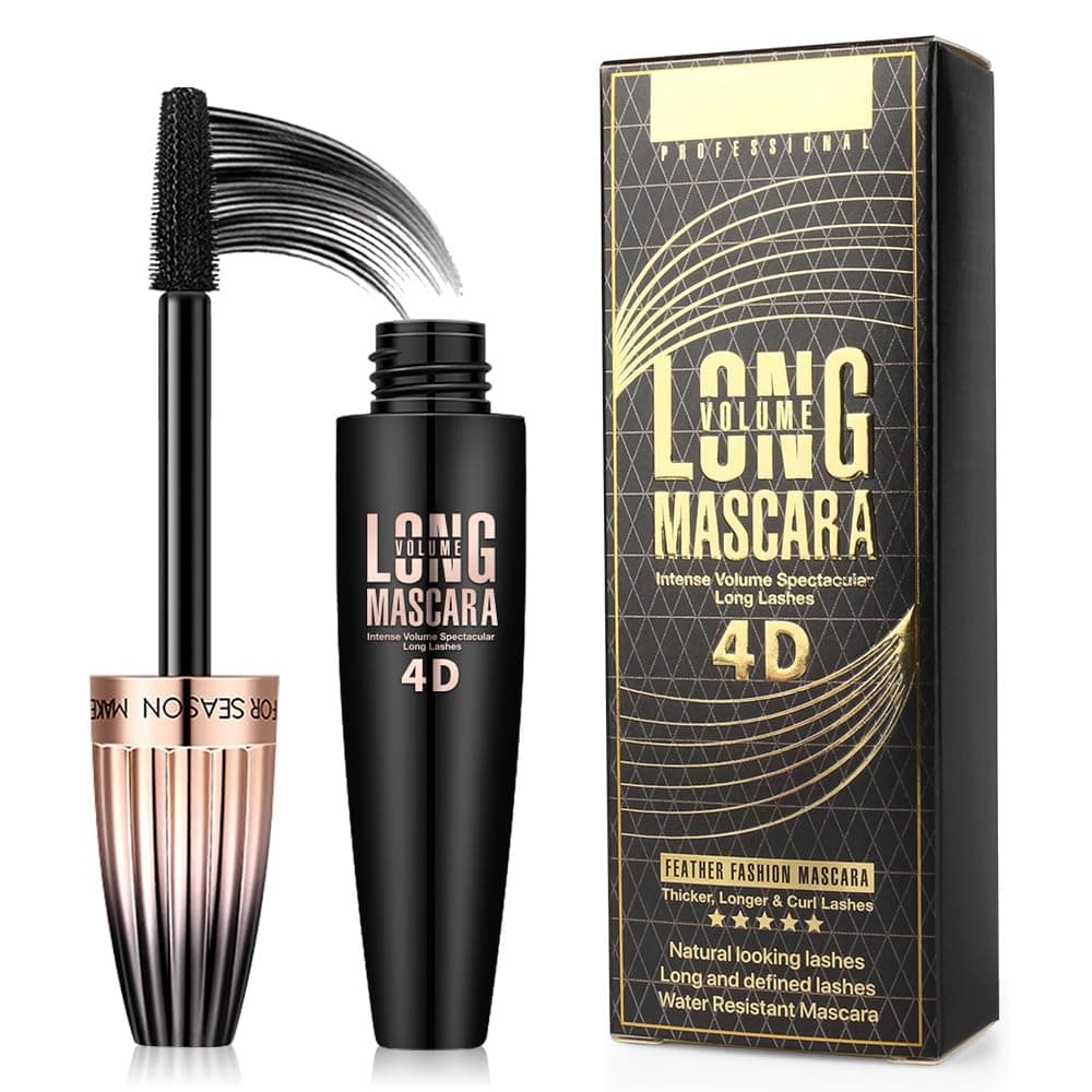 Purvigor 4D Fiber Eyelash Mascara, Natural Waterproof Lasting Lash Mascara Black Volume, Lengthening Thickening Softer Fuller Lashes Amplify Eyelash Primer Brush (Black)