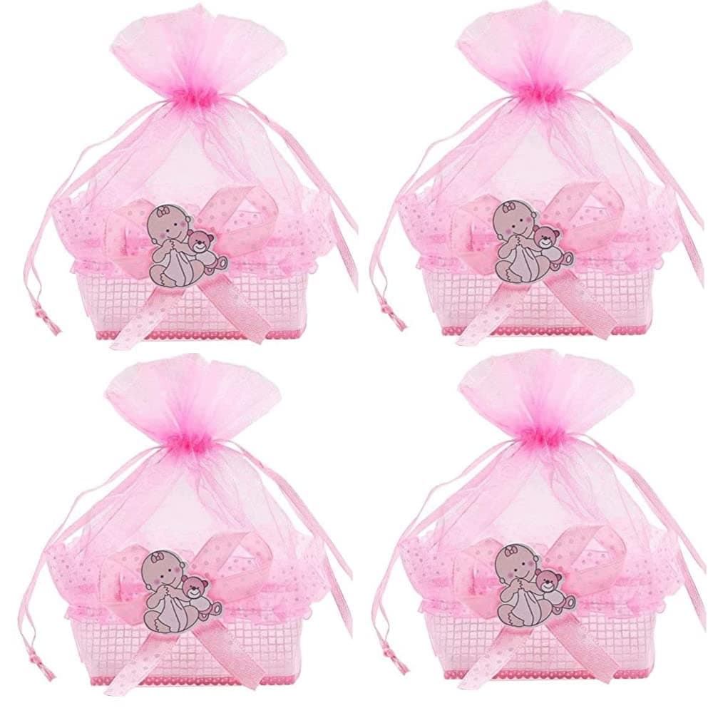 Noex Direct Baby Shower Favors Mini Candy Bottles Bag Gift Box Cute Party Suppliers Decoration Basket for Baby Boys Girls Birthday , Pink, 18Pcs (basket18-2)