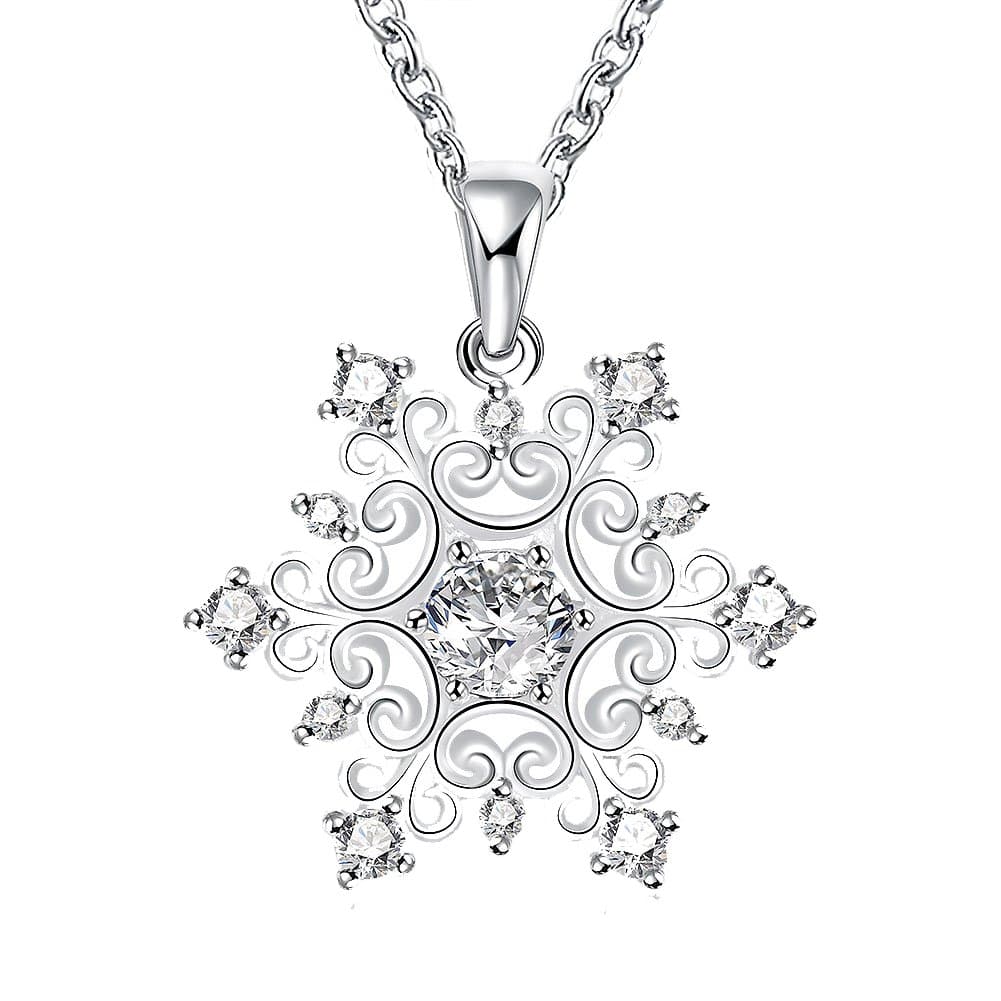 Happy Gogou Snowflake Pendant Crystal Christmas Necklaces for Women Silver Color Cute Necklaces for Adult 18 Inches Link Chain Mother's Day