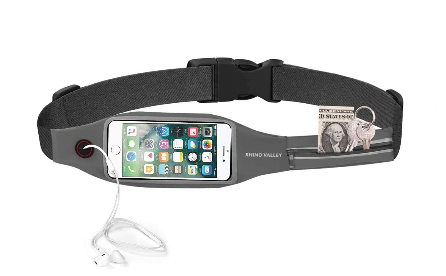 Rhino Valley Running Belt Waist Pack, Sports Fanny Pack Fitness Workout Belt, Dual Pockets with Clear Touch Screen Compatible with iPhone 14/13 mini/iPhone 13/iPhone 13 Pro, iPhone 12/12 Pro,iPhone 11