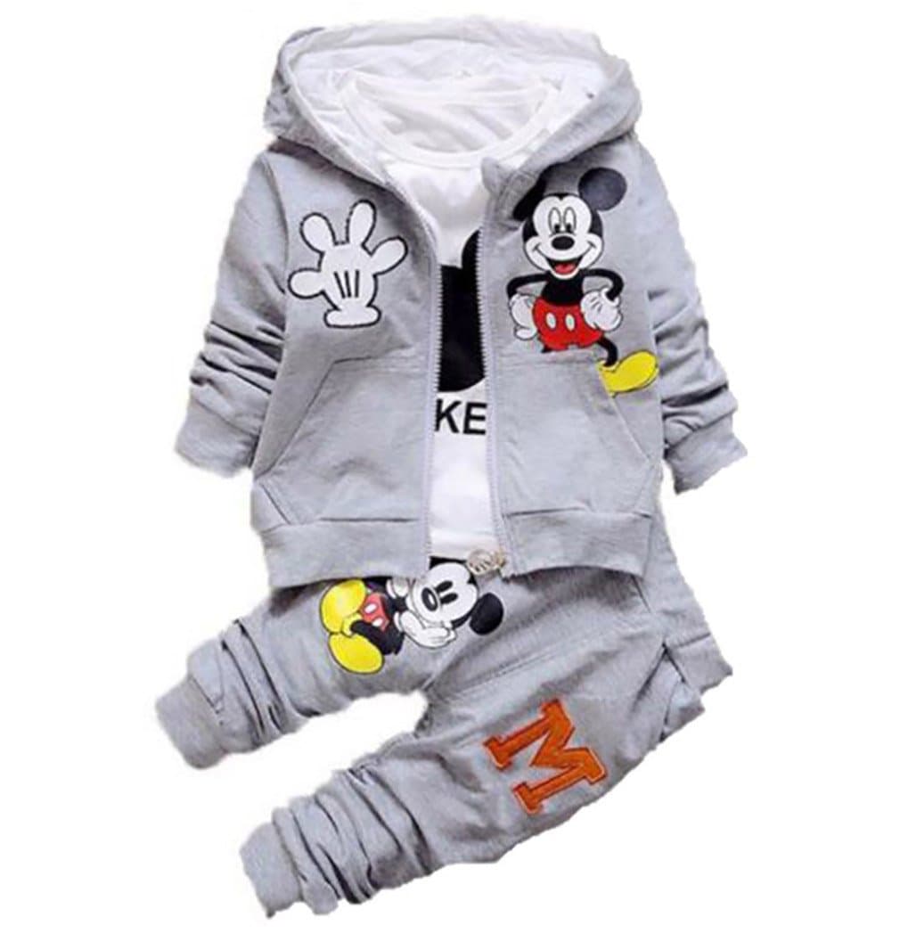 SOPO Baby Boys 3 Pc Suit Cute Mickey Casual Fashion Hoodie Clothe 9-12m Grey