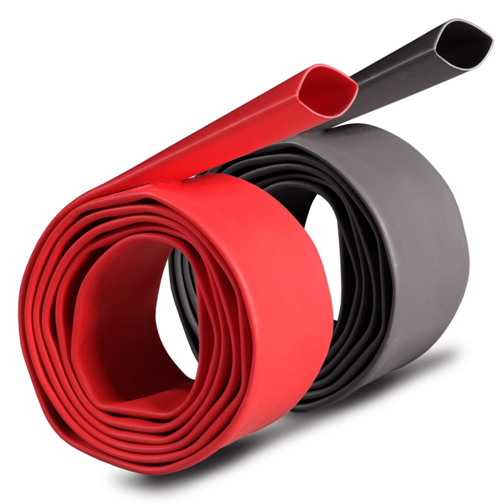 2 Pcs 3/4 inch (Diameter) 3:1 Waterproof Heat Shrink Tubing Kit, Large Marine Dual Wall Adhesive Shrinkable Wire Wrap Tube, Insulation Sealing Cable Protector by YUKSY (4ft, Black & Red)