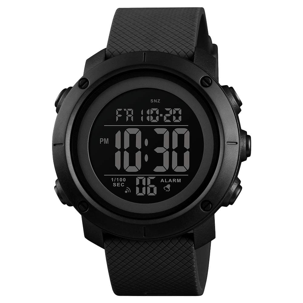 Men's Digital Sports Watch 50m Waterproof LED Military Multifunction Smart Watch Stopwatch Countdown Auto Date Alarm, Black, Digital