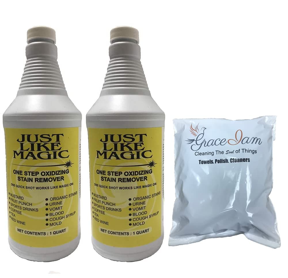 Just Like Magic Carpet Cleaner Organic Stain Discoloration Remover 32oz + 2 GRACE-I-AM Cleaning Cloth