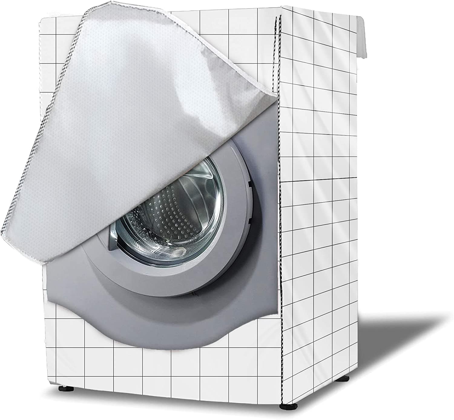 Square Grid Washing Machine Cover Coating Oxford Cloth Full-automatic Roller Washing Machine Washer Dryer Cover Waterproof Sun-resistant Dust Cover 85 * 60 * 60cm L-Size