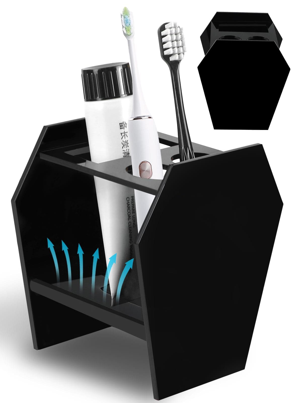 - Gothic Decor Coffin Toothbrush Holders for Bathrooms - Black Acrylic Halloween Goth Bathroom Decor, Spooky Halloween 3 Slots Toothbrush and Toothpaste Holder, Halloween Decor Oddities and Curiosities