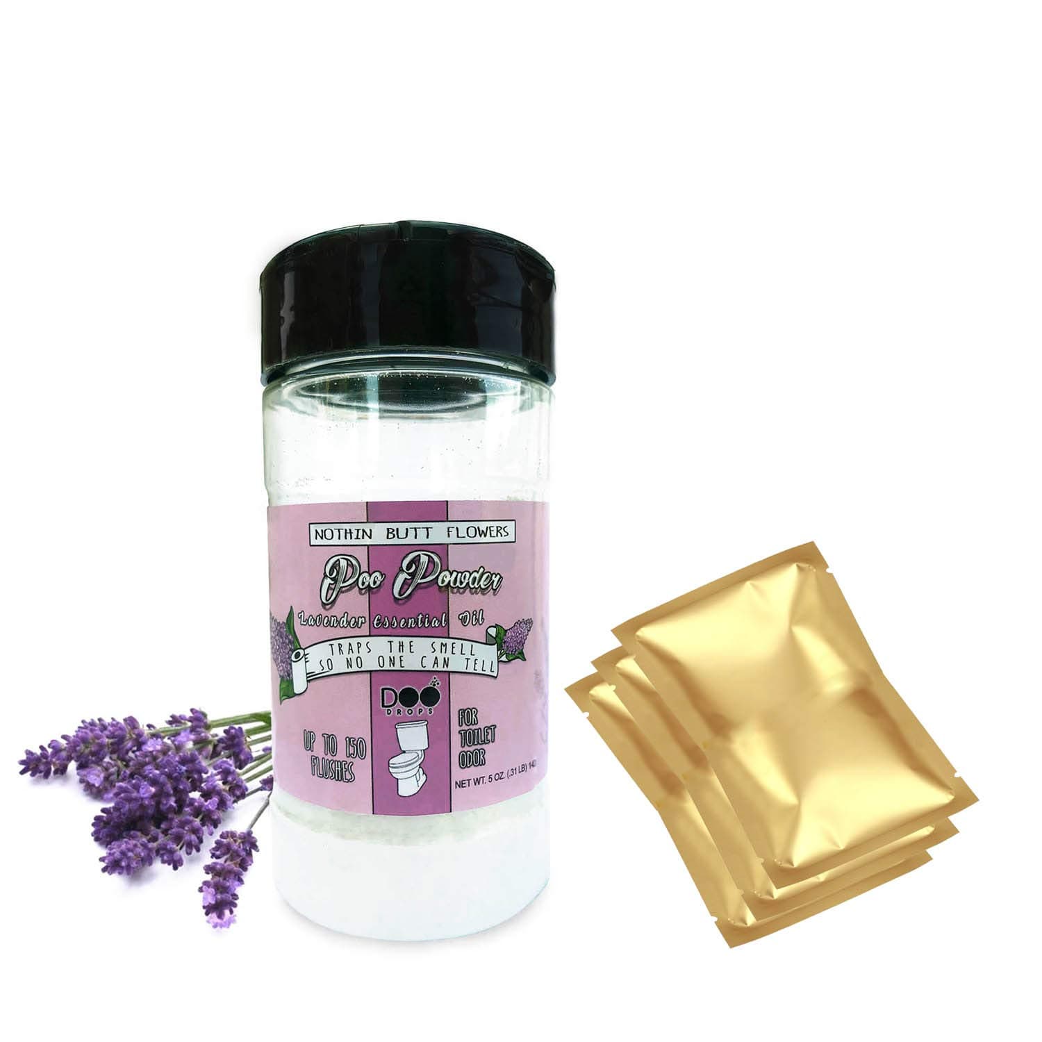 Poo Powder Nothing Butt Flowers Toilet Odor Eliminator with 3 Travel Packets