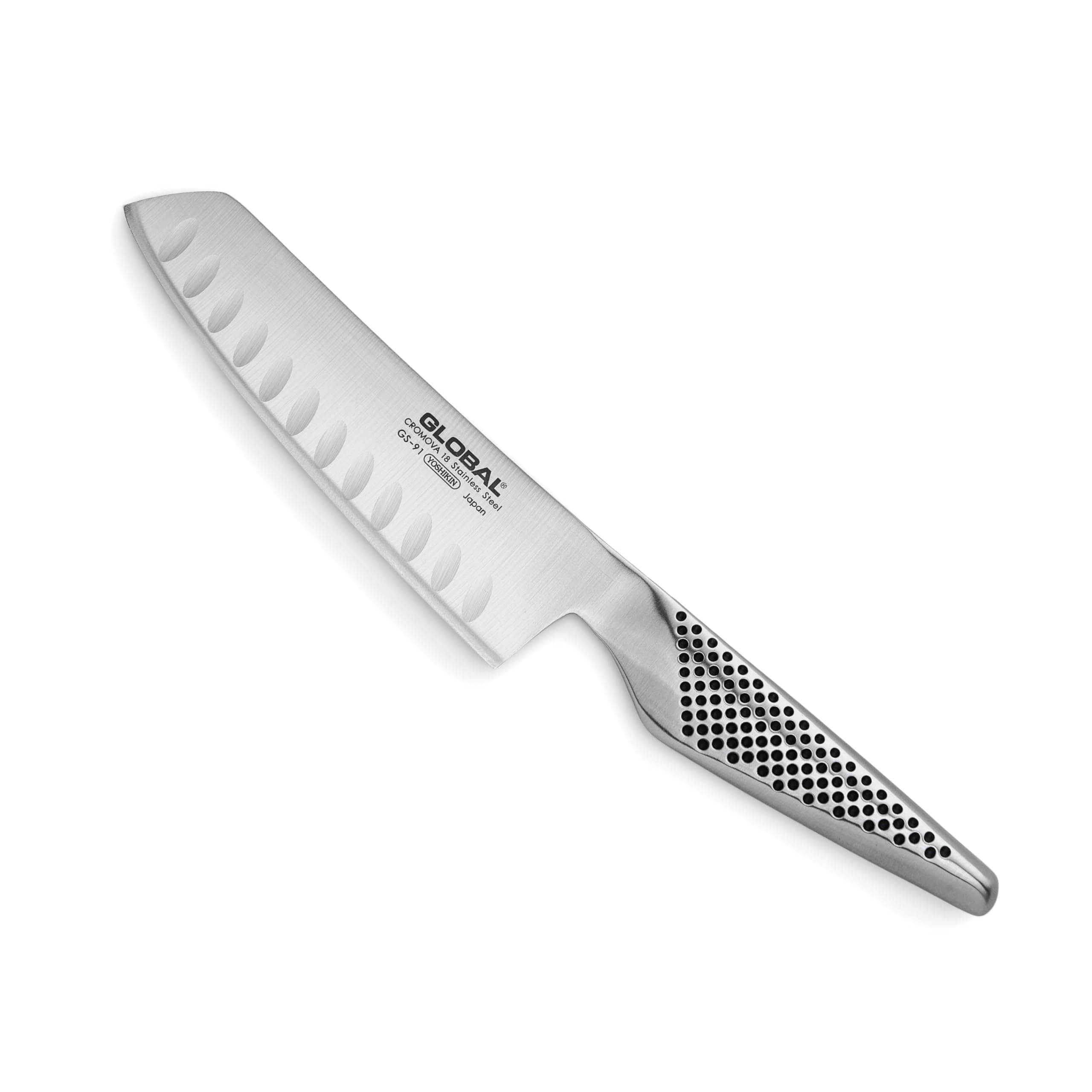 Fluted Vegetable Knife, 14cm. Stainless Steel. Ergonomic Dimpled handles ensures safe grip. Perfectly Balanced. Handcrafted in Japan.