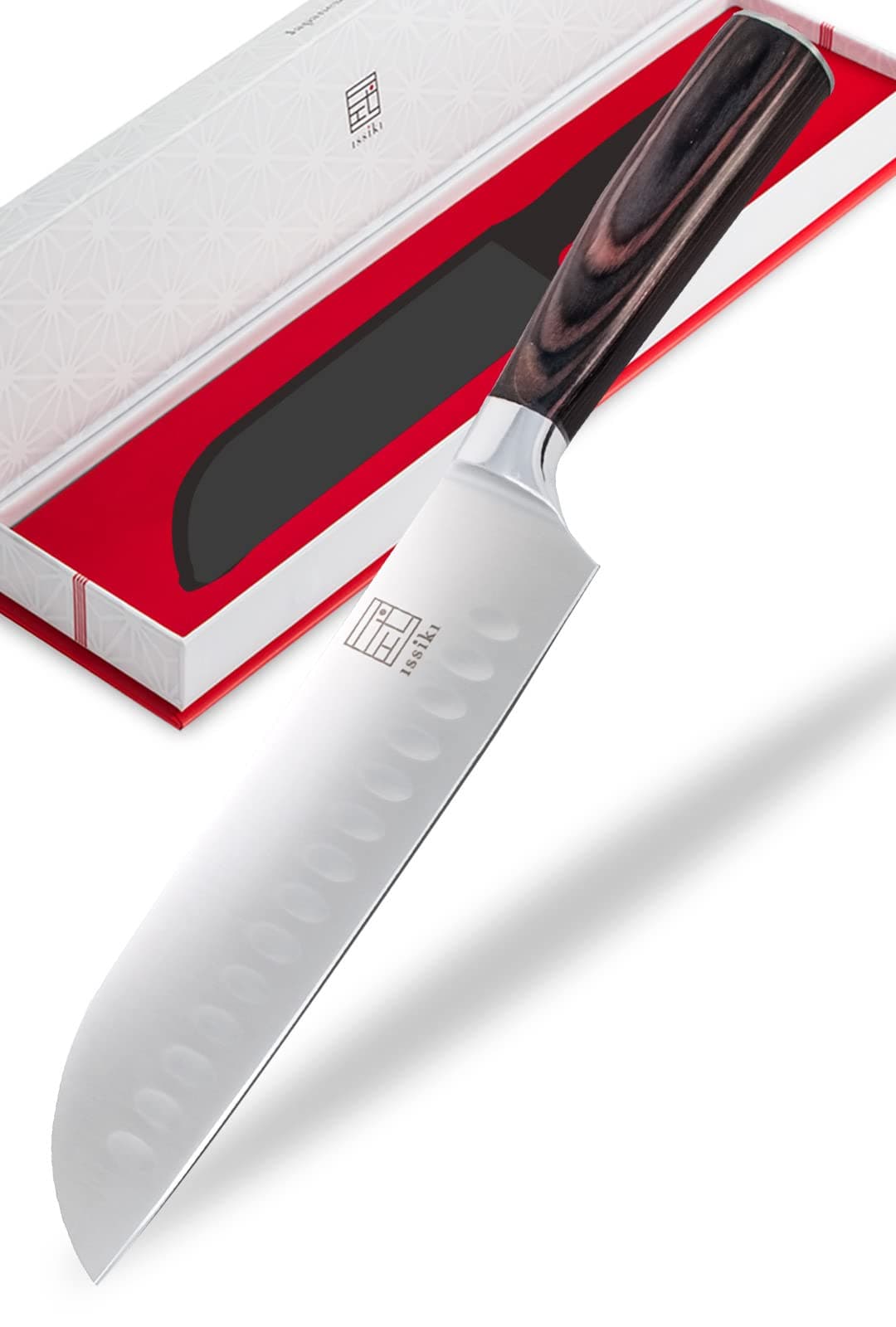 7-Inch Santoku Knife Directed by Japanese, Impressive Gift Idea, High-Carbon Stainless Steel Blade w/Prolonged Sharpness & Pakkawood Ergonomic Handle for Kitchen, Deluxe Gift Box