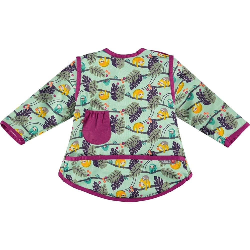 Close Pop-in Toddler Long Sleeve Bib with Front Pocket from 18 to 36 months old | Machine washable at 40 degrees | Stage 4 Sloth Print