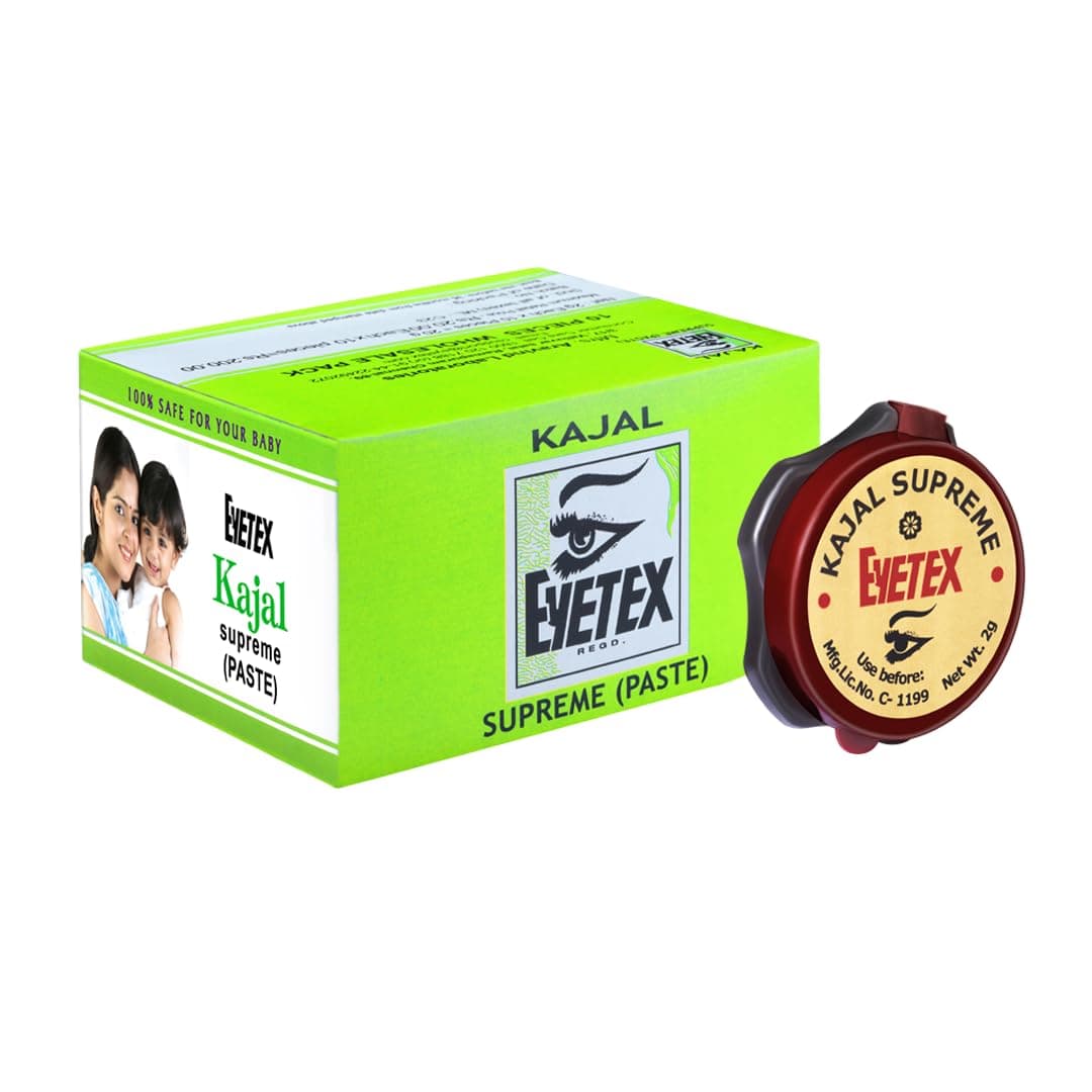 Kajal Supreme Paste, Black, Pack of 10, Baby-Safe, All Natural Kajal, Skin-Friendly, Cooling Effect on Eyes, Popular for over 80 years, Vegan