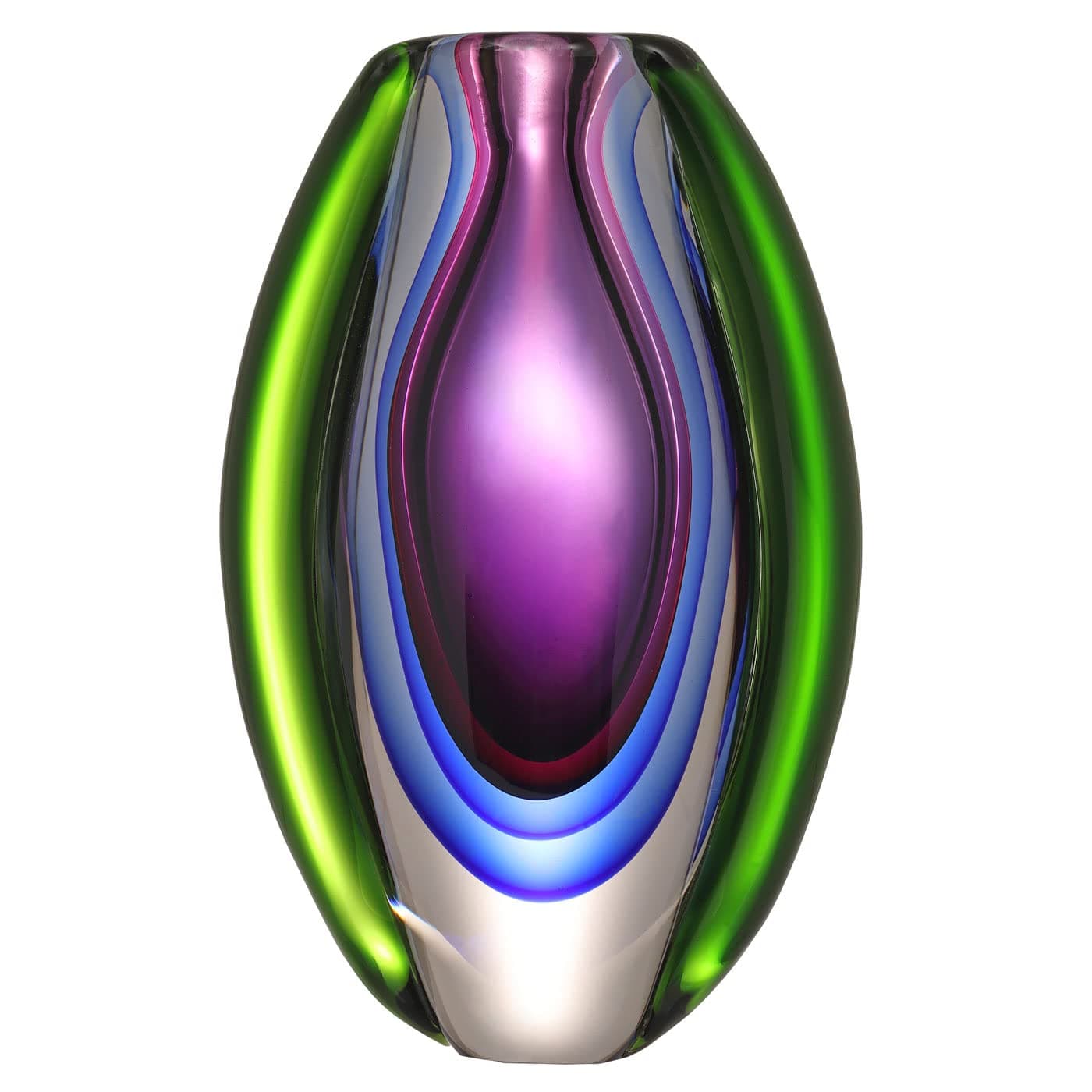 Luxury Lane Hand Blown Sommerso Oval Art Glass Vase for Decor Centerpiece Table Decoration Purple 8.5 inch Tall