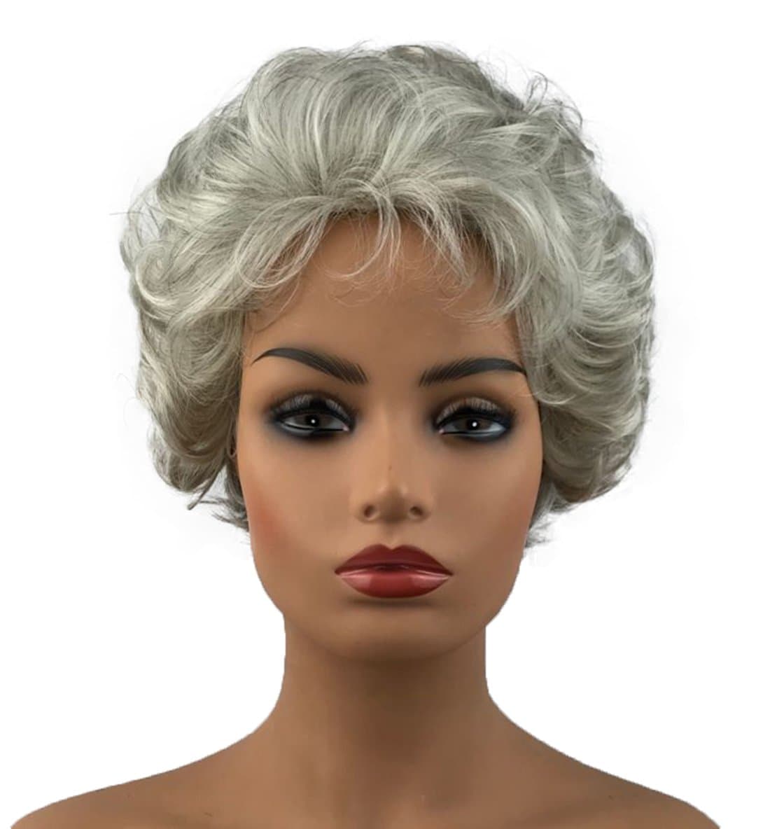 Wiginway Women Lady Mommy Grandmother Short Curly Wigs Gray White Layered Elegant Wig Hairpieces 6 Inch