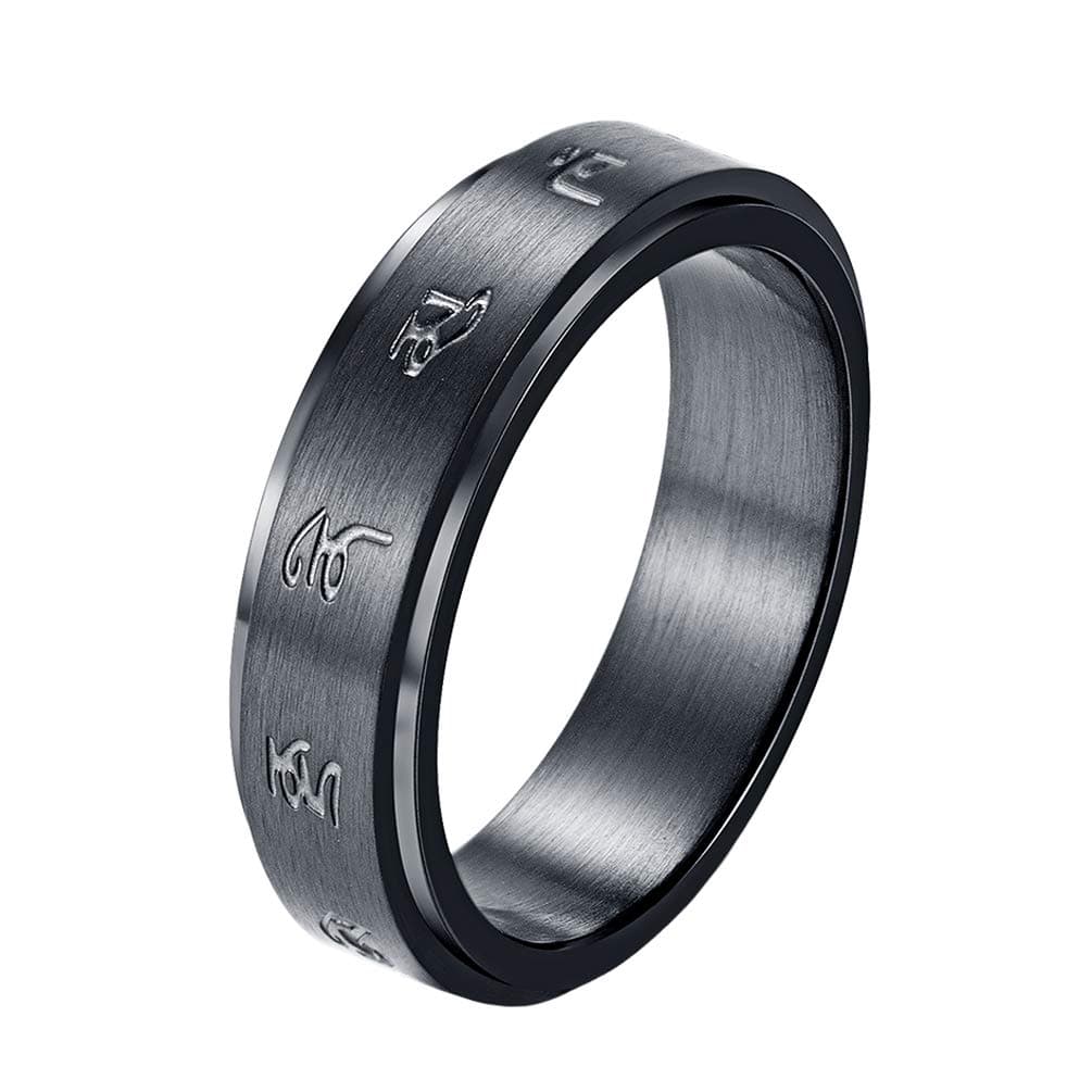 Men's Stainless Steel Black Mantra Spinner Lucky Ring 6MM