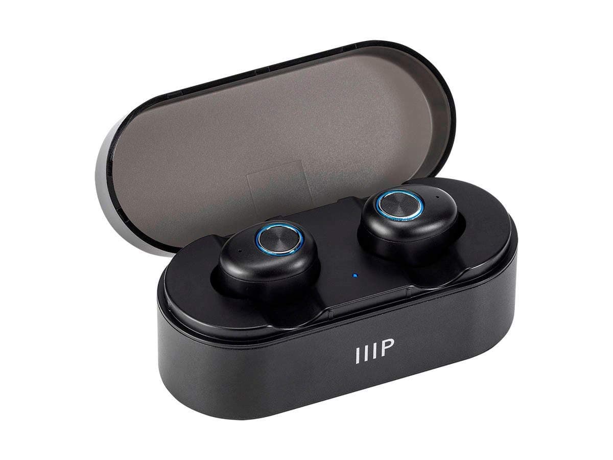 Monoprice - 138542 True Wireless Plus Earphones with Wireless Charging Case -IPX5 Nano Waterproof Coating, Sweatproof, Bluetooth 5 with aptX, AAC, Mic, CVC 8.0, 8 Hour Playtime with Auto On/Off, Black