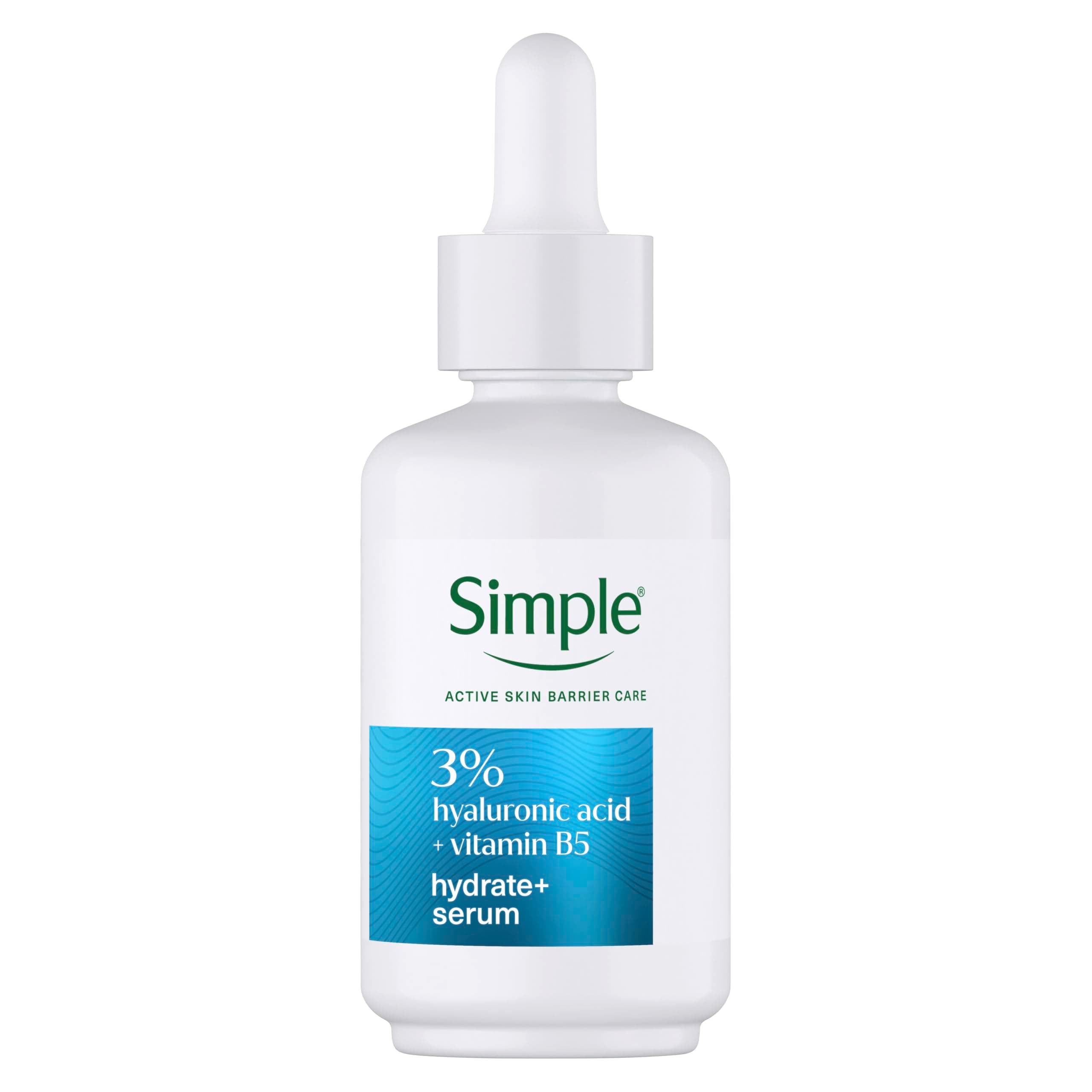 Simple Hydrate+ 3% Hyaluronic Acid + Vitamin B5 Face Serum skin care suitable for daily use on all skin types for hydrated, softer skin 30 ml