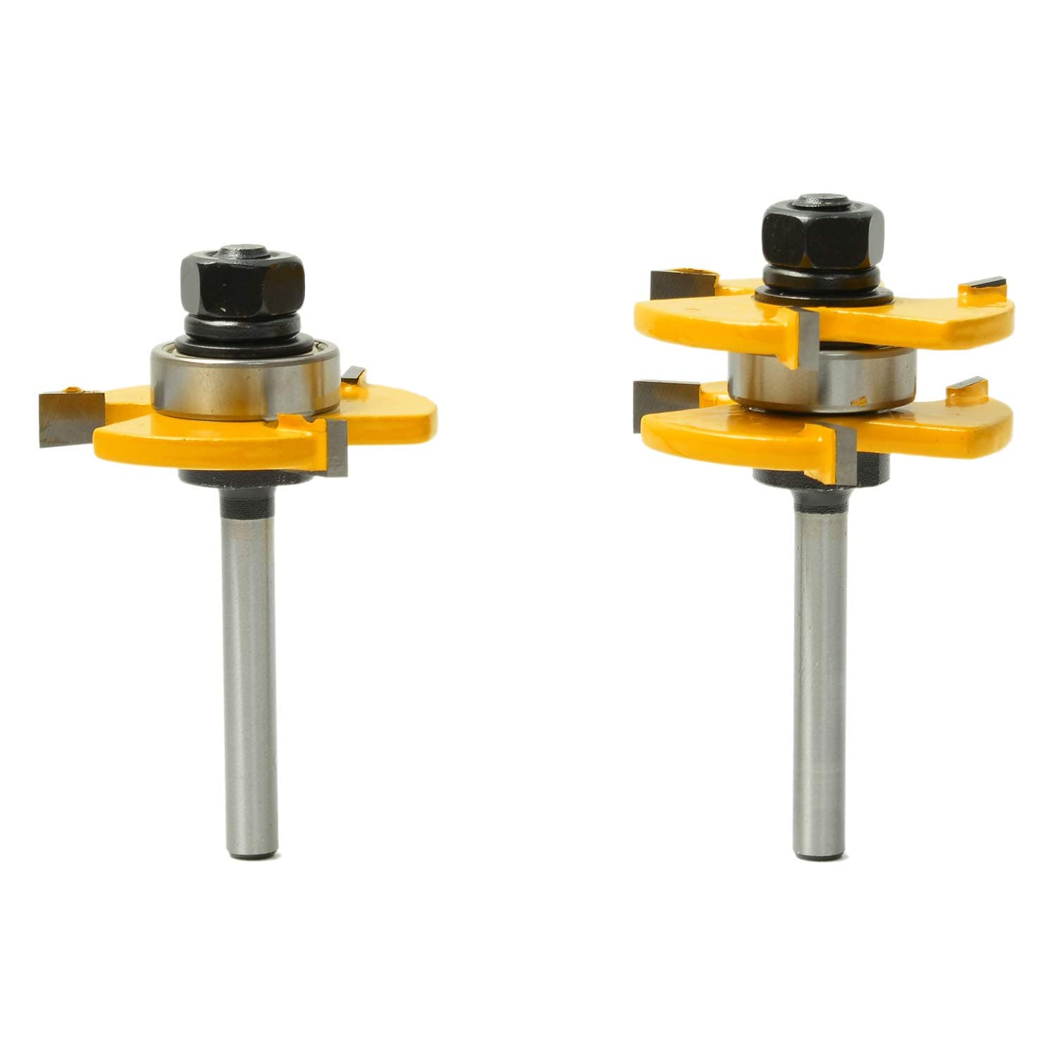 1/4 Inch Shank Tongue and Groove Router Bit Set, 3 Teeth T Shape Molding Wood Milling Cutter, Adjustable Wood Door Flooring Woodworking Tool, for Kitchen, Bathroom, Cabinet(2 PCS)