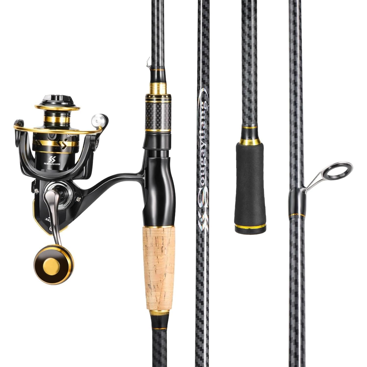 Spinning Fishing Combos, Carbon&Glass Fiber Composite 2 Piece Fishing Rods with 2000 Size Spinning Reel- 6'0"
