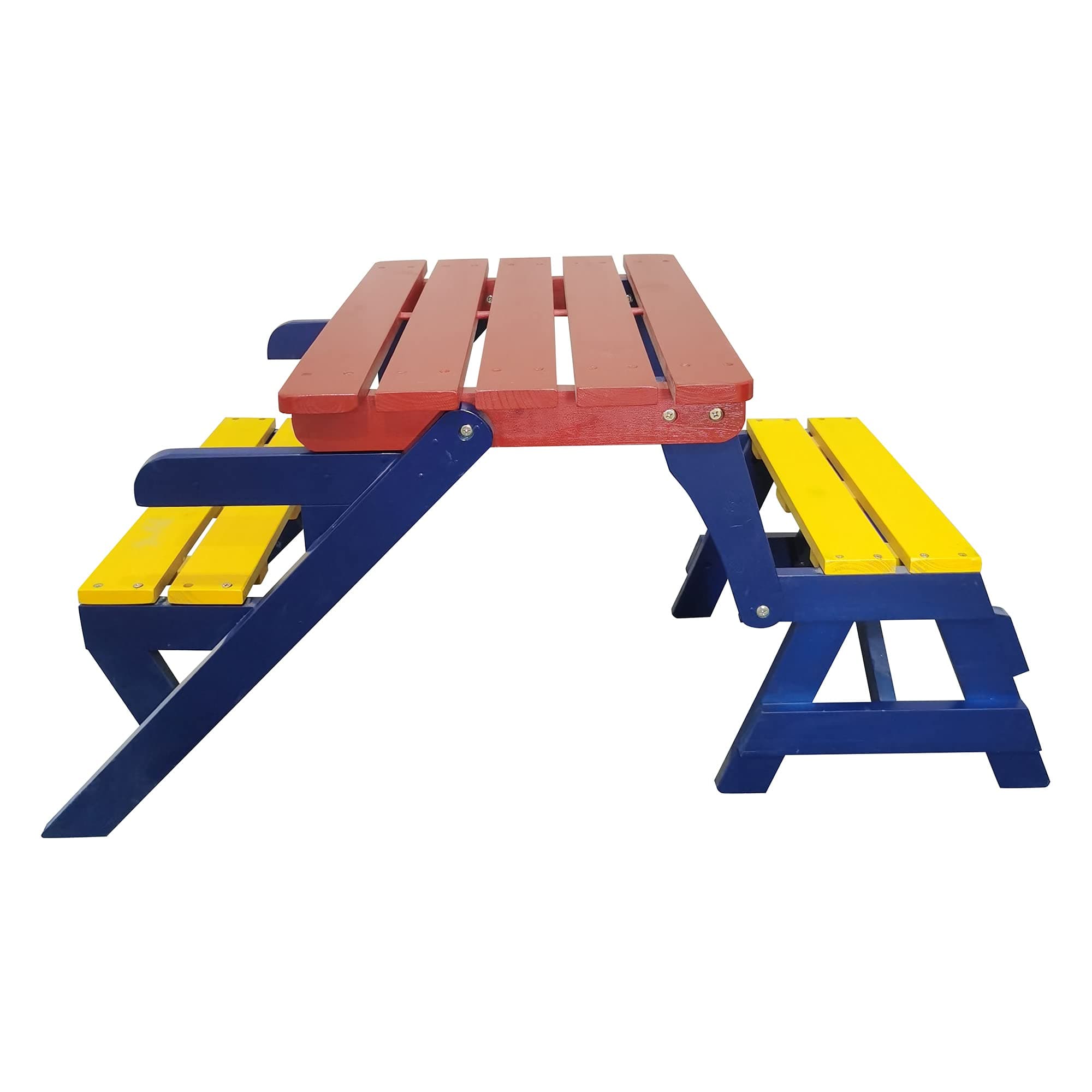 Antoy 2-in-1 Kid's Wooden Picnic TableBench Transforming Interchangeable for Outdoor,Garden, Backyard, Porch, Patio Bedroom, Living-Room, Game Room,Outdoor (Blue+Yellow+Red)