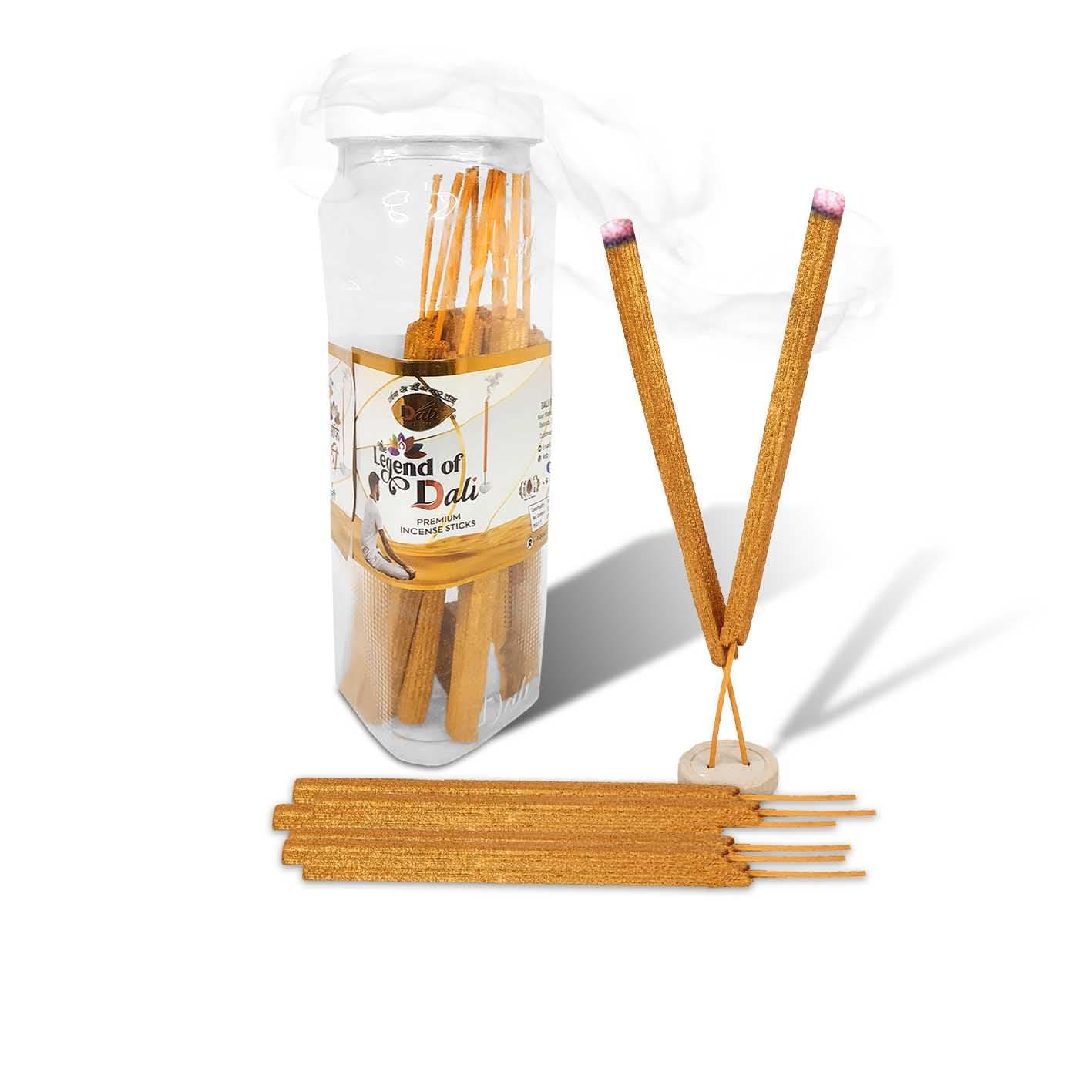 Jar Pack of 1 (10 Sticks Per Box) Dali Premium Scented with Golden Candy Thick Incense Sticks Agarbathi for Aroma & Smoke, Freshness, Home Temple Worship, Spiritual Growth, Purification