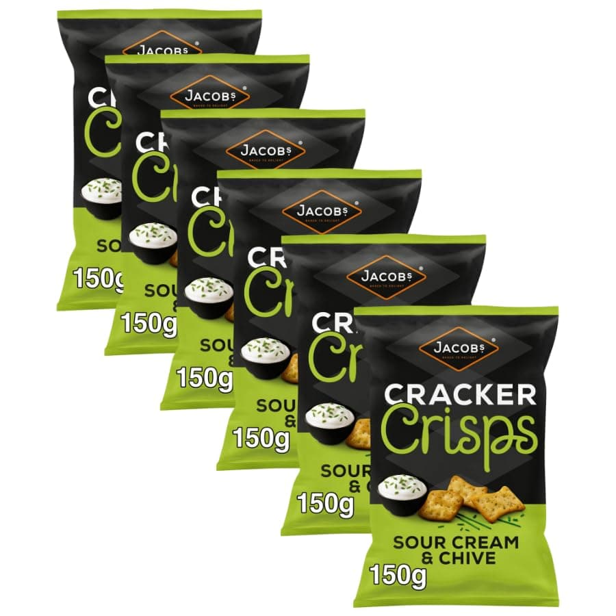 Biscuits & Crackers Bundle Pack with Jacob's Cracker Crisps Sour Cream & Chive Snacks Sharing Bag 150g - 6 Pack | Sour Cream & Chive Flavour Crisp Snack Biscuits.