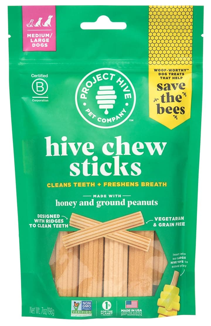Dental Treats for Dogs - Healthy, Non-GMO Project Verified, Natural Peanut Butter Flavored, Natural, Vegetarian Chews, Made in The USA (Chew Sticks, Large Breeds) Cleans Teeth and Freshens Breath